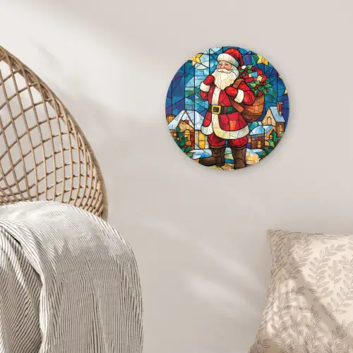 Kerstman - Glas - Kleurrijk Wandcirkel kunststof plaat 5mm dik klein -sfeer5