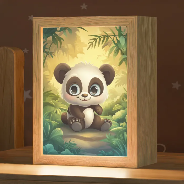 Panda - Cartoon - Bamboebos - Zwart Light Box met kabel klein -zzz_3d_website