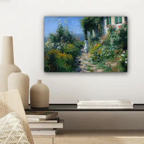 Kat - Vrouw - Bloemen - Huis canvas 2cm klein -sfeer6