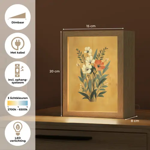 Bladeren - Boeket - Bloemen - Geel Light Box met kabel (Tafellamp) klein -USP_NL