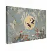 Kraanvogels - Maan - Bloemen - Blauw Tuinposter op houten frame 2 cm dik klein -3d