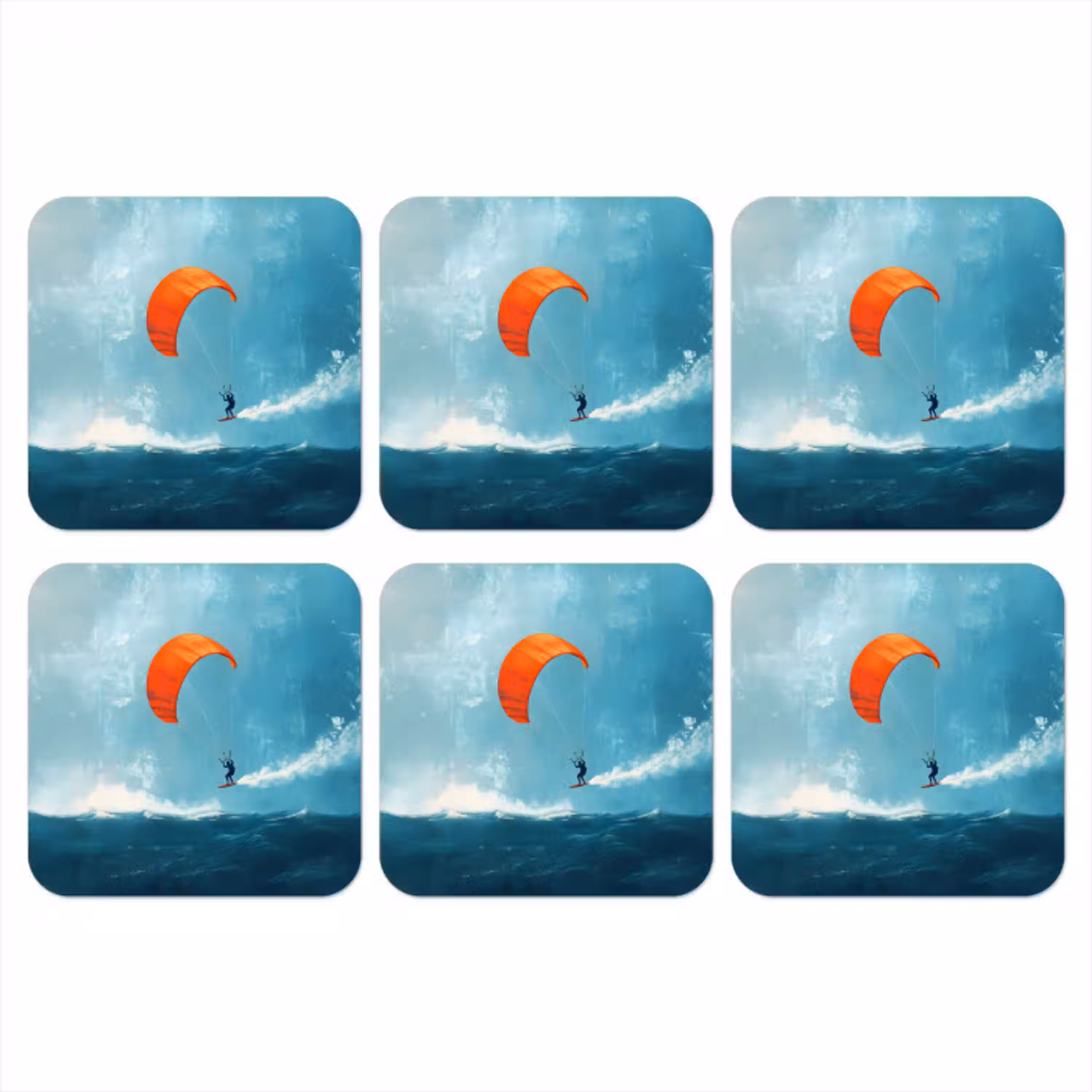 Kitesurfer - Oranje - Zee - Lucht onderzetter kurk middel -3d