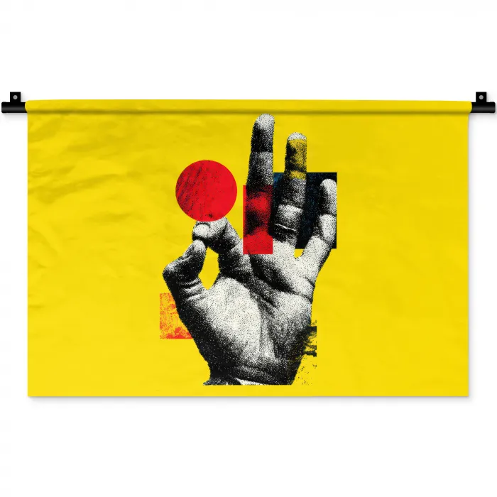 Hand - Rode cirkel - Geel Wandkleed katoen klein -zz3d