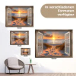 Doorkijk - Strand - Duinen - Zonsondergang tuinposter los doek klein -Xsfeer9_DE