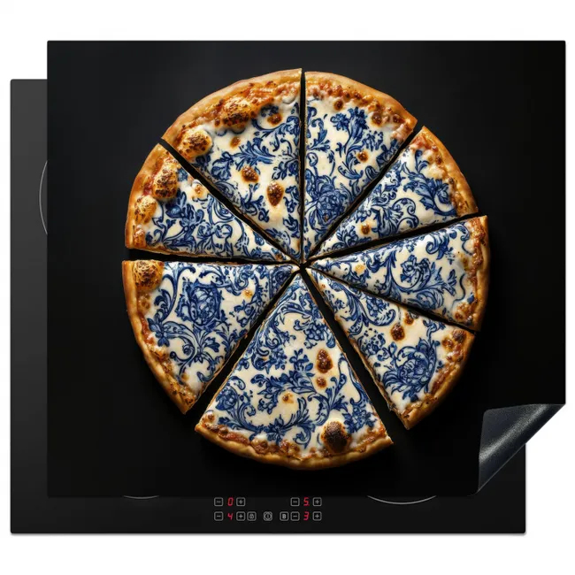 Pizza - Eten - Delftsblauw Inductie beschermer vinyl 3mm middel -3d