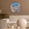 Doorkijk - Santorini - Landschap - Blauw - Grieks Akoestische PET Vilt - Rond klein -sfeer1
