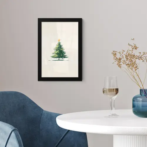 Kerstboom - Illustratie - Ster - Sneeuw fotolijst zwart zonder passe partout klein -sfeer4
