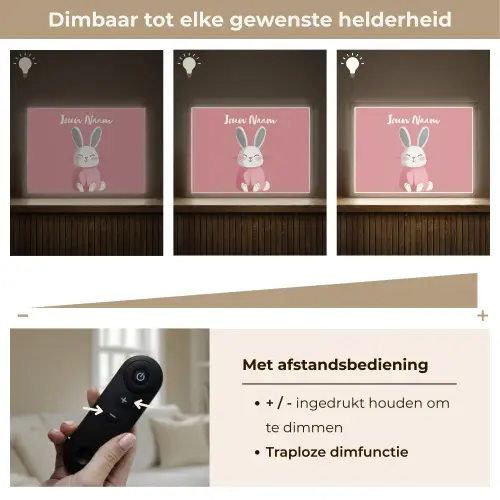 Illustratie - Konijn - Roze - Minimalistisch Light Box met batterij (Wandlamp kind) middel -USP_dimbaarNL