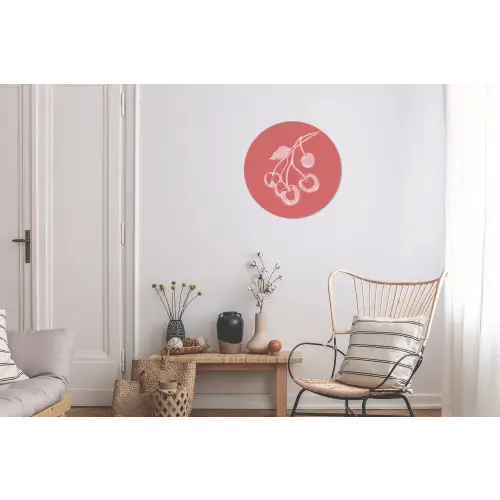 Lijnillustratie - Kersen - Tak - Wit Wandcirkel aluminium klein -woonkamer