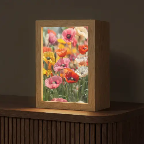 Bloemenveld - Klaprozen - Kleurrijk Light Box met kabel (Tafellamp) klein -z3d_website