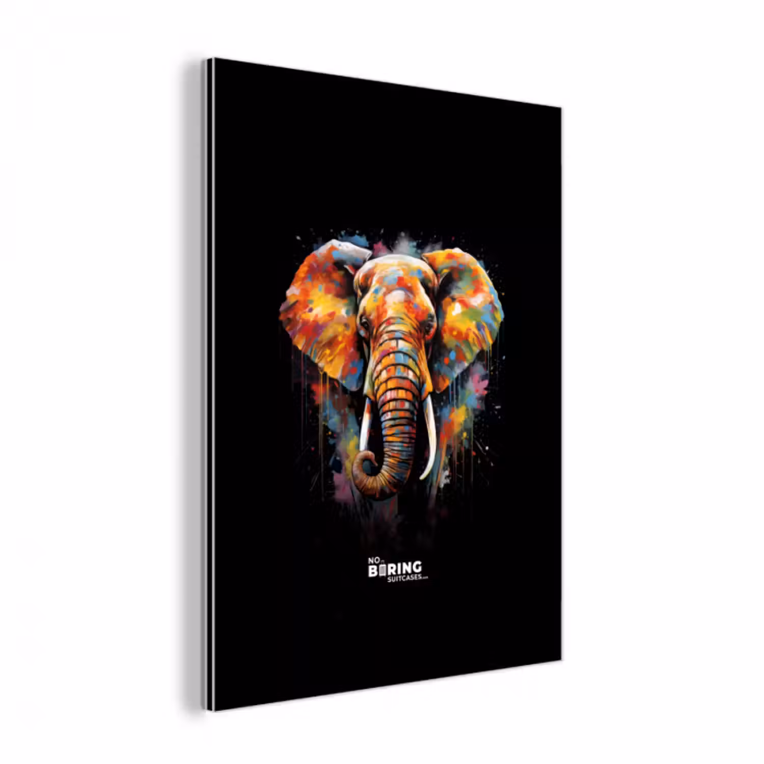Alu-Dibond-Bild - Elefant mit bunten Spritzern verziert