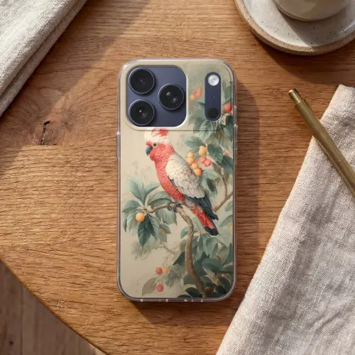 Roze kuifkaketoe - Tak met vruchten - Bladeren Telefoonhoesje iPhone 17 Pro klein -sfeer1