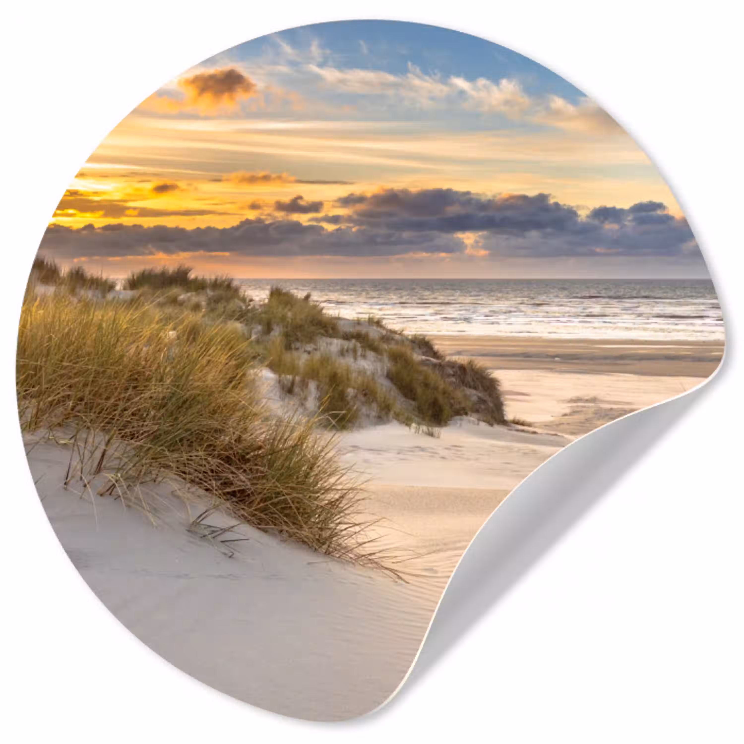 Strand - Duin - Gras - Zonsondergang - Zee Wandcirkel behangsticker klein -3d