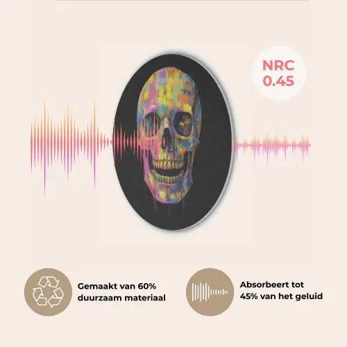 Penseelstreken - Schedel - Kleurrijk - Abstract Akoestische PET Vilt - Rond klein -USP_NL