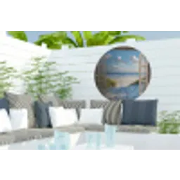 Doorkijk - Strand - Raam - Duinen - Zee Wandcirkel tuinposter met ringen klein -buiten2
