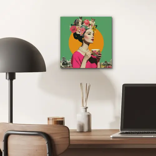 Retro - Vrouw - Stad - Zon aluminium wit klein -sfeer5