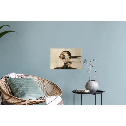 Gezicht - Bloemen - Zwart - Vrouw Muursticker klein -plant