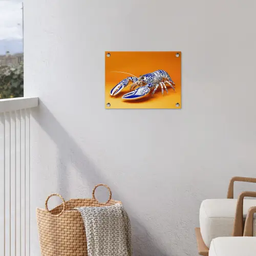 Kreeft - Delftsblauw - Schild - Stoer - Oranje tuinposter los doek klein -sfeer8