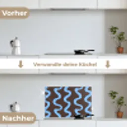 Kronkelende lijnen - Blauw - Bruin - Minimalistisch keuken achterwand spatscherm klein 900 -voor_na_DE