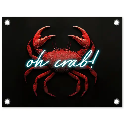 Krab - Rood - Neon - Quote tuinposter los doek klein -3d