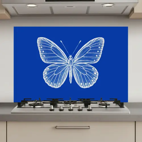 Vlinder - Wit - Getekend - Stippen keuken achterwand spatscherm klein -3d_website