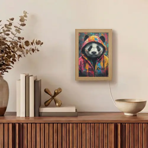 Graffiti - Panda - Jas - Kleurrijk - Street art Light Box met kabel (Tafellamp) klein -sfeer2