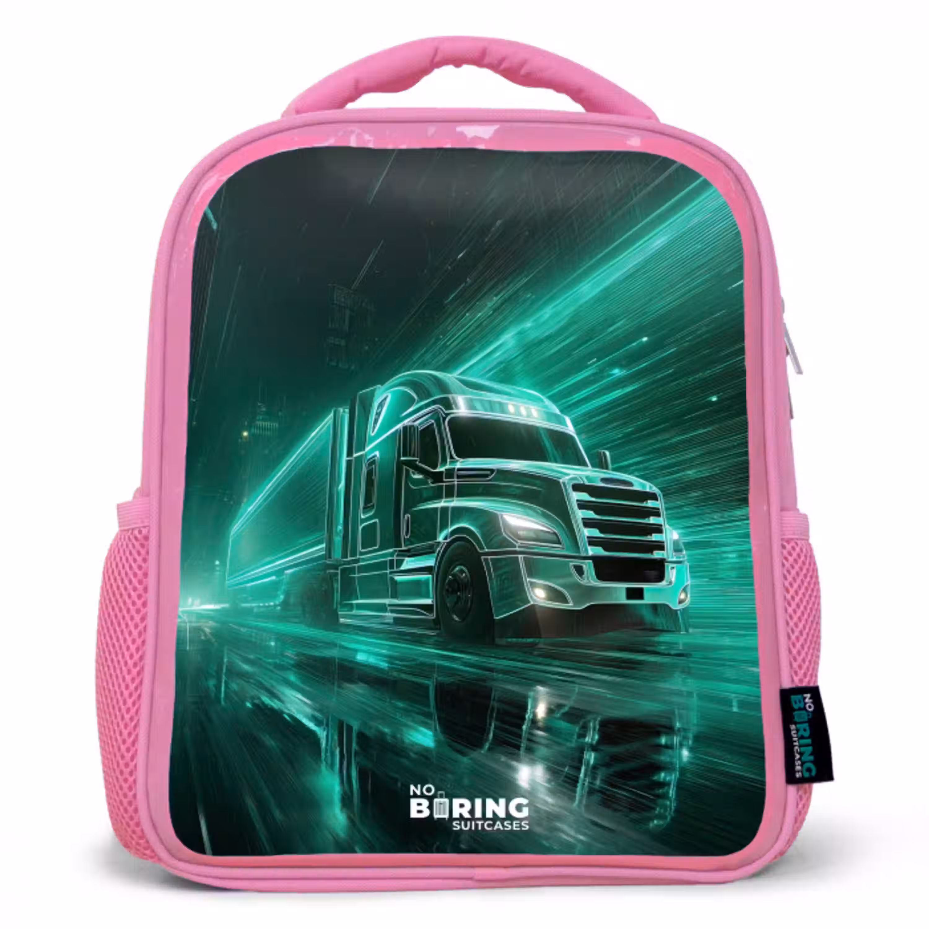 Vrachtwagen - Neon - Groen - Stad Kinderrugzak - Roze middel -3d