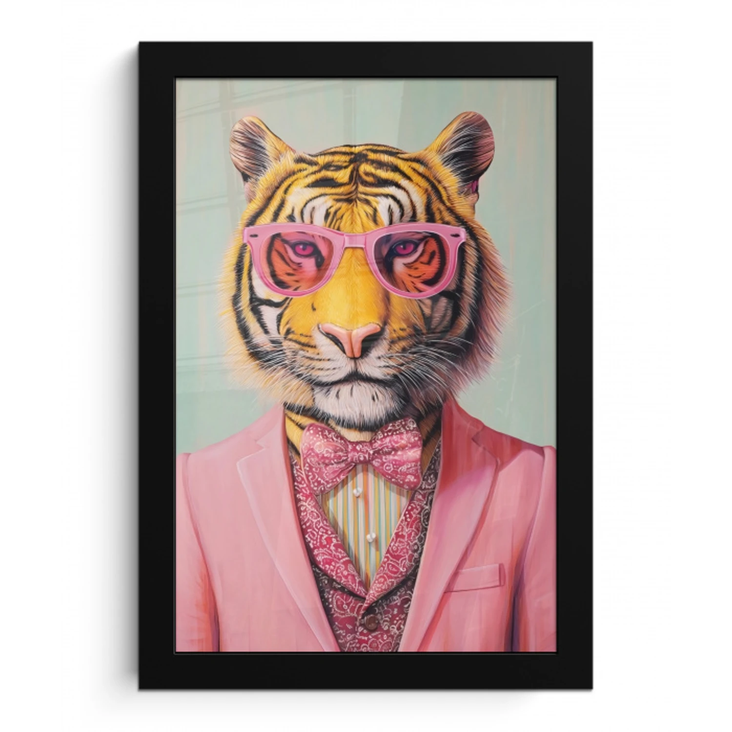 Tijger - Strik - Jasje - Roze fotolijst zwart zonder passe partout klein -3d