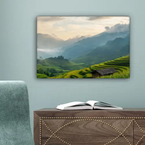 Rijstvelden - Bergen - Groen - Natuur canvas 2cm klein -sfeer4