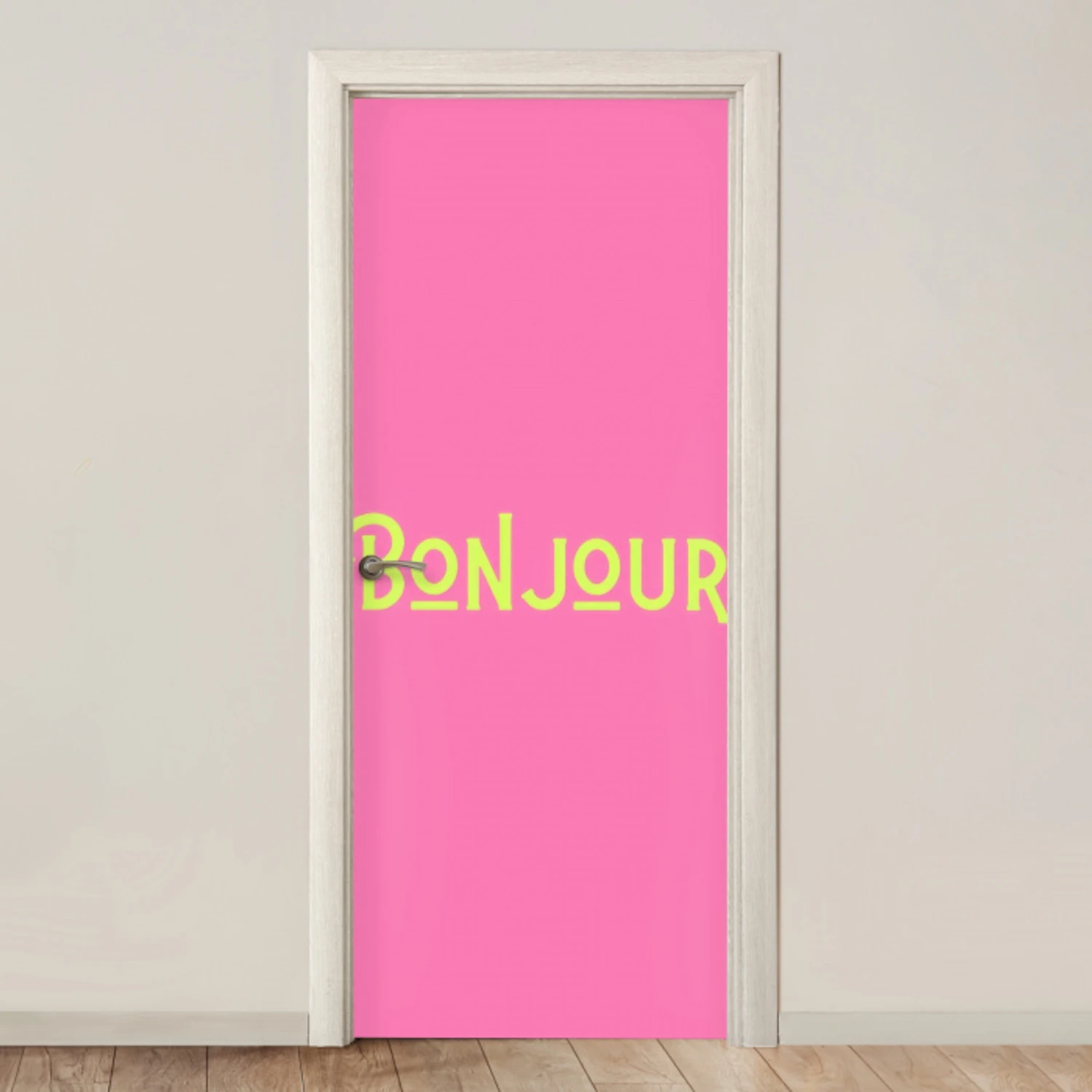 Roze - Groene Bonjour - art-deco deurposter klein -3d_beige