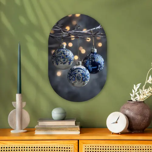 Kerstbal - Versierd - Blauw Wandcirkel Ovaal Forex klein -sfeer2