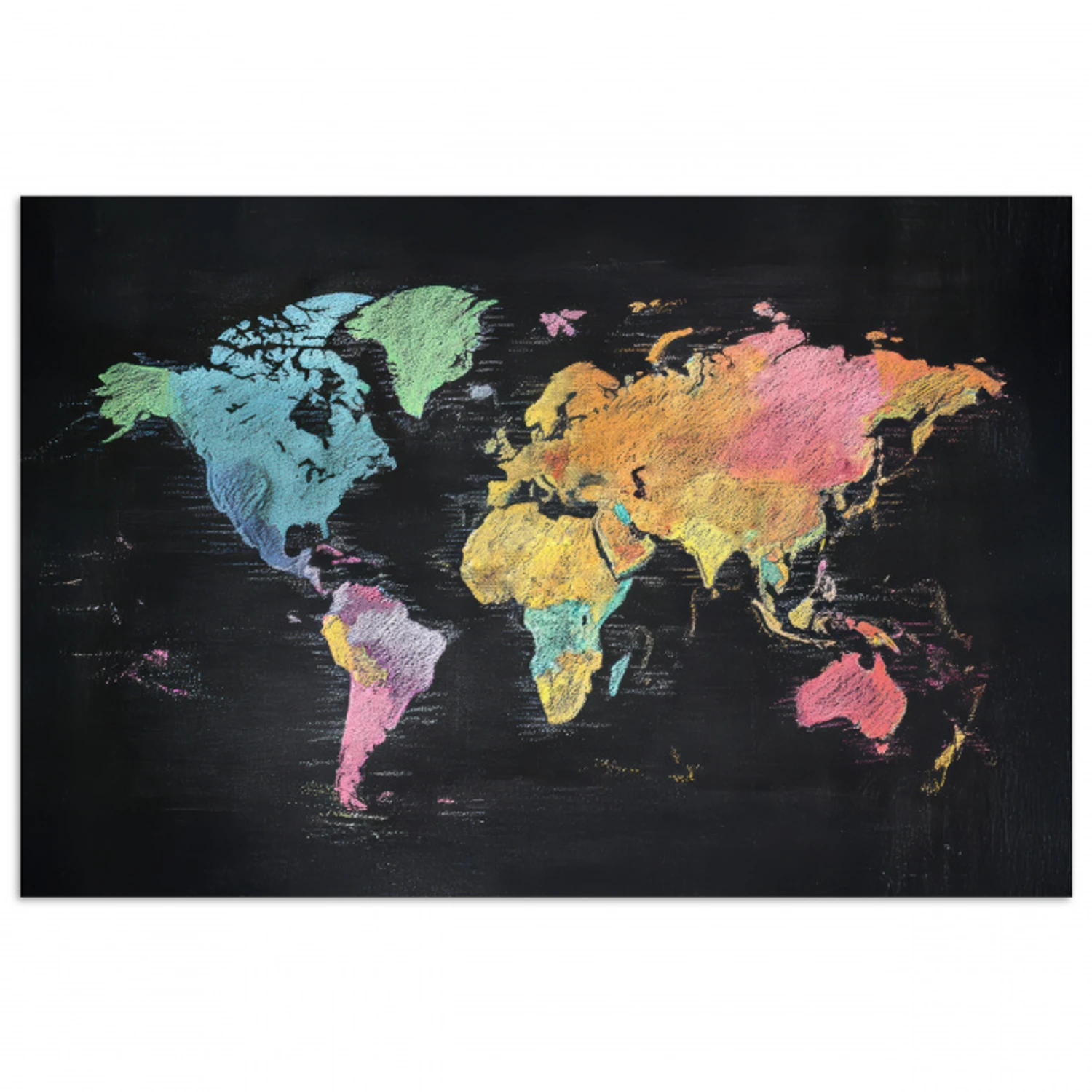 Wereldkaart - Krijtstrepen - Regenboog poster papier klein -3d