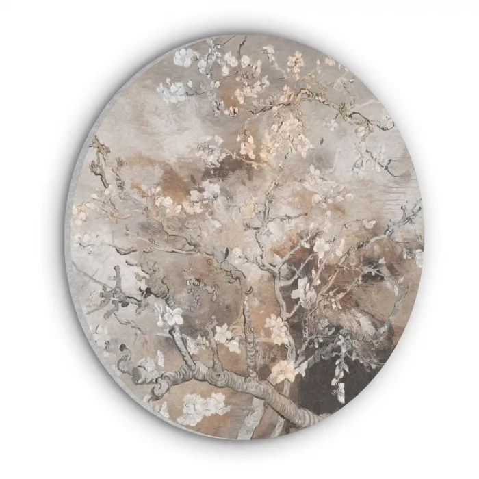 Amandelbloesem - Kunst - Van Gogh - Beige - Abstract Akoestische PET Vilt - Rond klein -3d