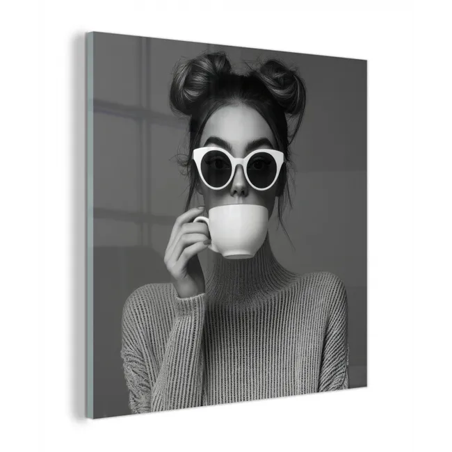Vrouw - Koffie - Zwart - Wit plexiglas 5mm klein -z3d