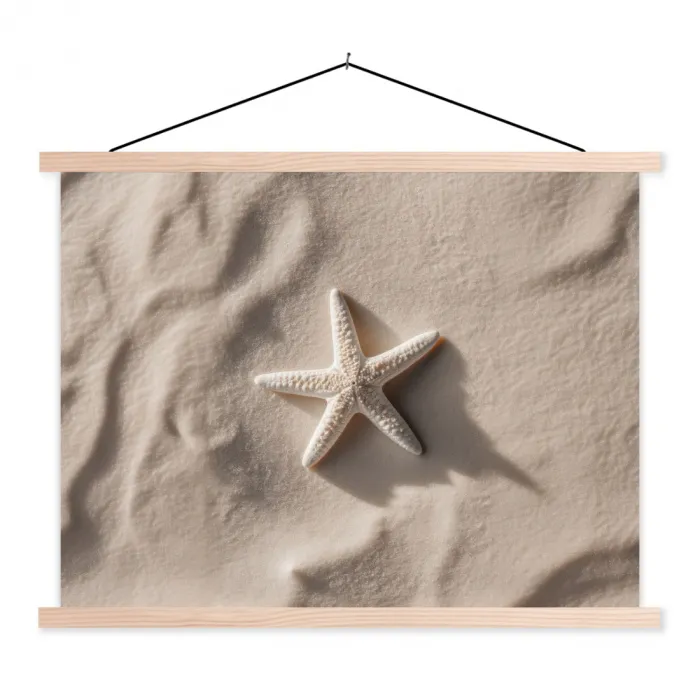 Strand - Zeester - Zand - Beige textielposter latten blank klein -3d