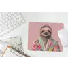 Luiaard - Bloemenprint - Bril - Roze muismat rubber klein -witbureau