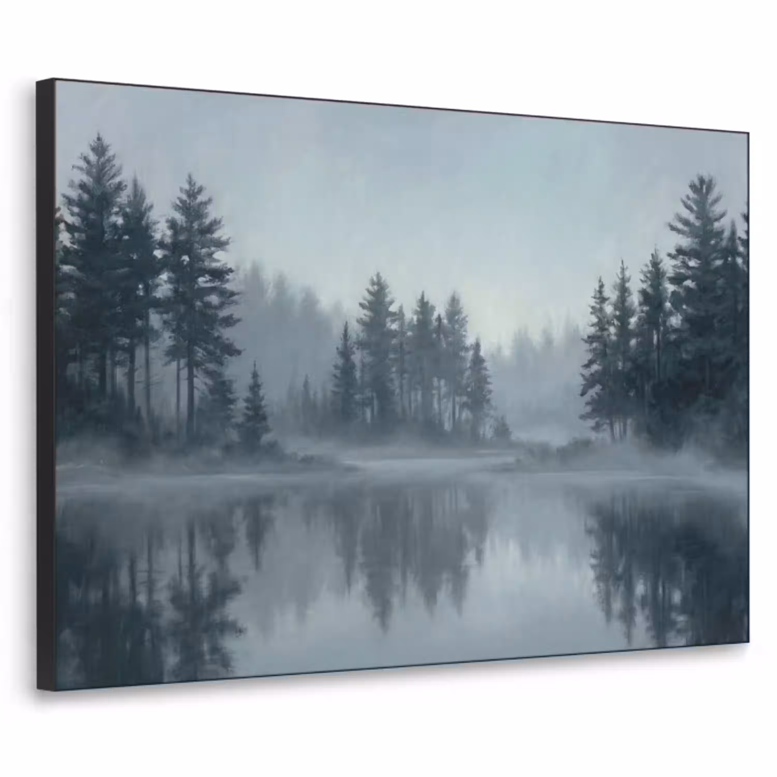 Bos - Meer - Mist - Natuur - Grijs Textielframe zwart klein -3d
