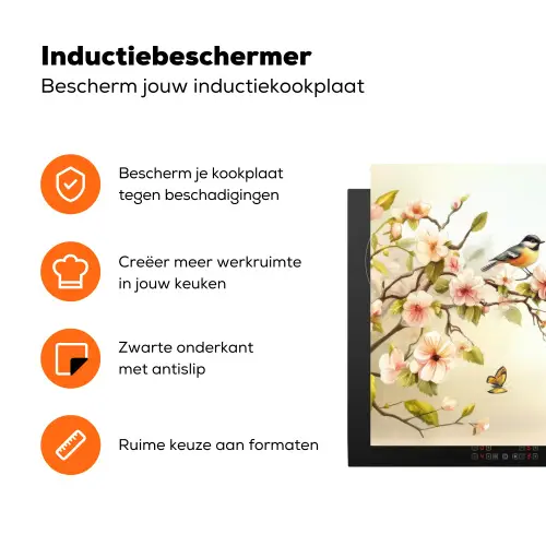 Takken - Bloemen - Vogeltjes - Roze Inductie beschermer vinyl 3mm klein -zzzzzzz-td-ups