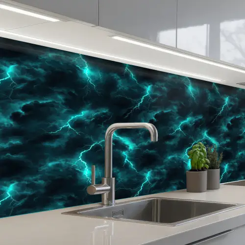 Turquoise - Bliksem  - Wolken keuken achterwand 2 middel 871 -3d_schuin