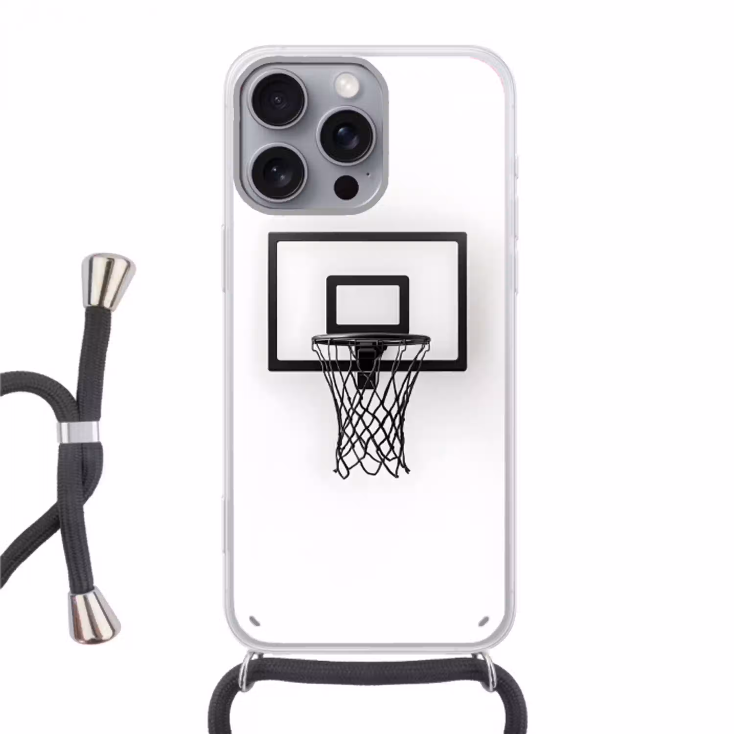 Basketbalbord - Minimalistisch - Zwart Hoesje iPhone 16 Pro Max met koord klein -3d