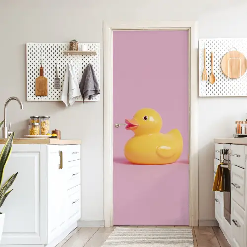 Eendjes - Vrolijk - Roze deurposter klein -sfeer5