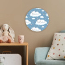 Kitten - Wolken - Blauw Wandcirkel kunststof plaat 5mm dik klein 188 -tsfeer1_kind