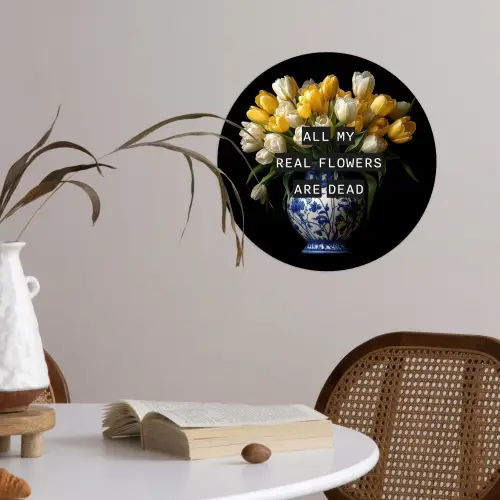 Quotes - Bloem - Tulp - Geel Wandcirkel behangsticker klein -sfeer3
