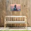Mediterende Boeddha bij zonsondergang Tuinposter op houten frame 2 cm dik klein -sfeer4