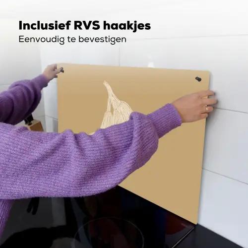 Bananen - Beige - Lijntekening - Minimalistisch Inductie beschemer met haakjes klein -ky-ophangen-nl