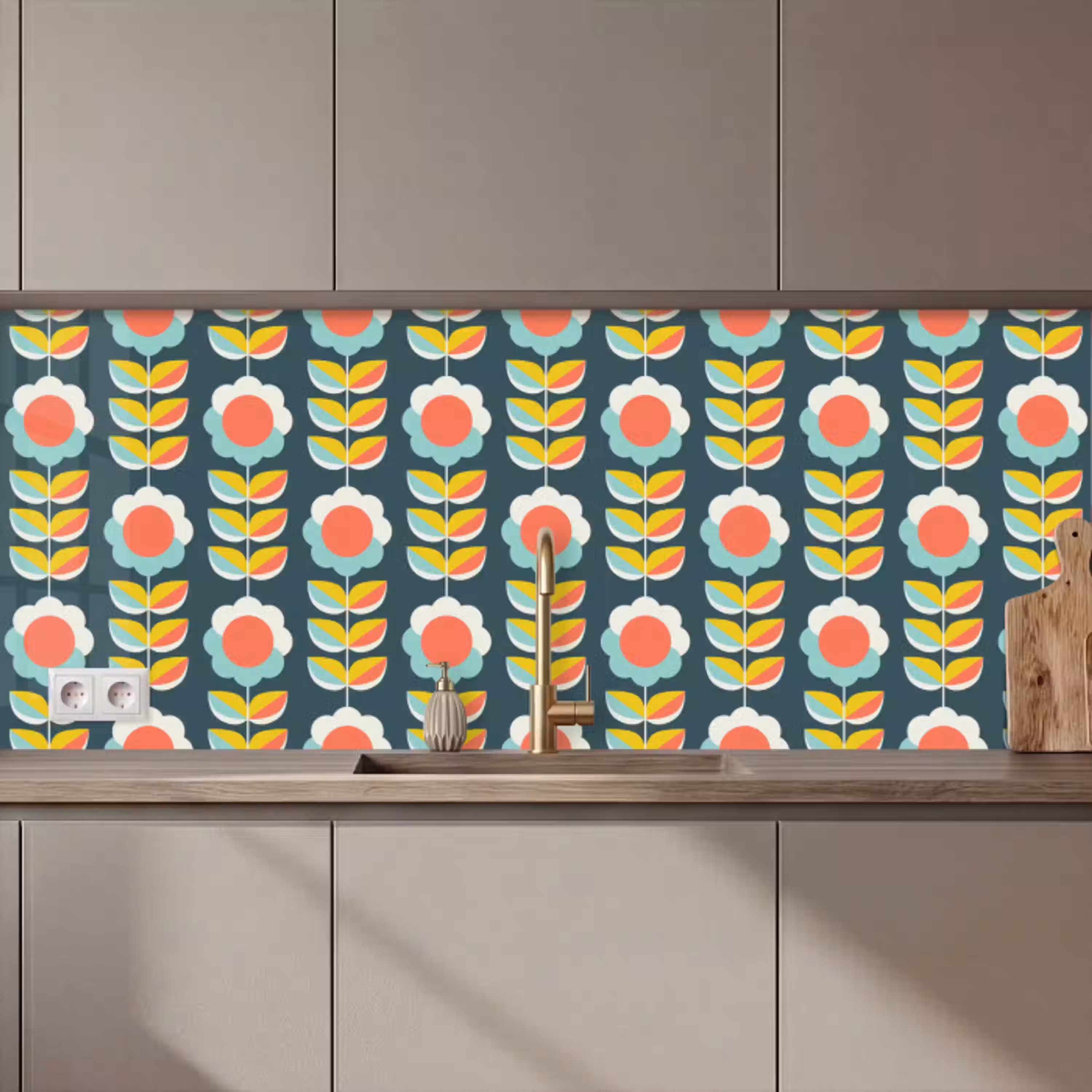Retro - Bloemen - Scandinavisch keuken achterwand 2 middel 871 zz_3dshopping
