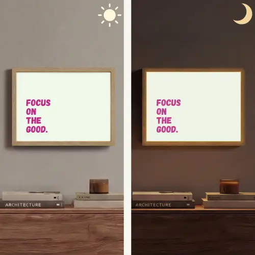 Focus on the good - Beige - Roze Light Box met batterij (Wandlamp) middel -sfeer3
