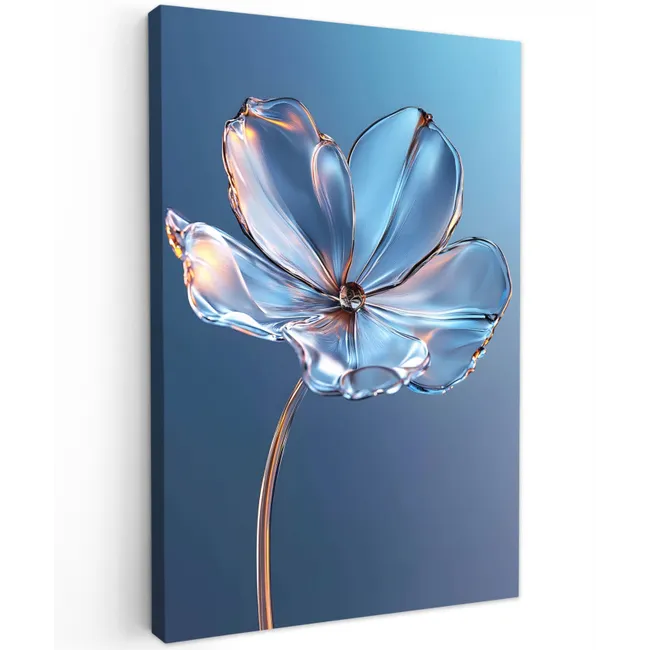 Blauw - Bloem - Glazen - Sierlijk Tuinposter op houten frame 2 cm dik klein -3d