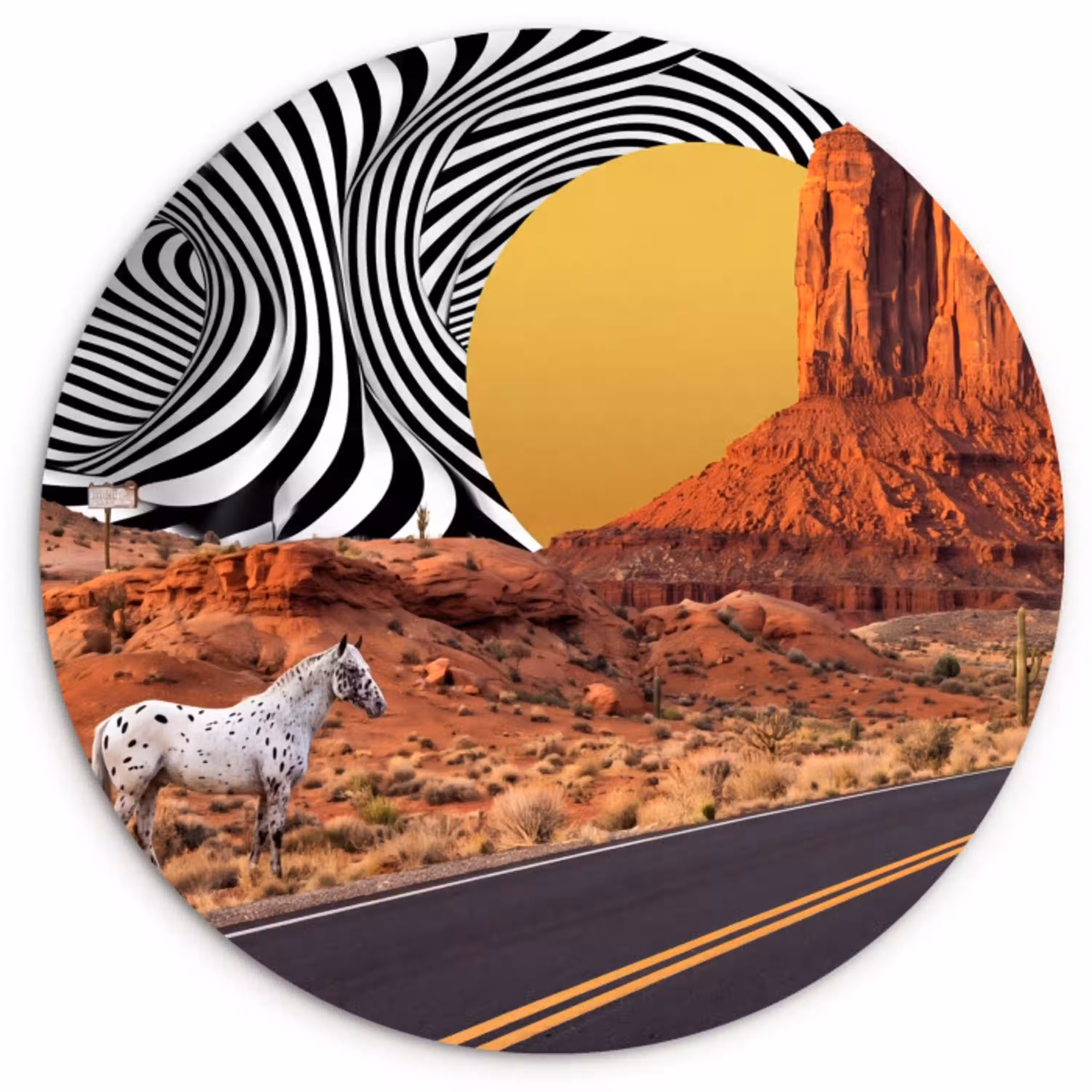 Paard - Woestijn - Natuur Wandcirkel kunststof plaat 5mm dik klein -3d