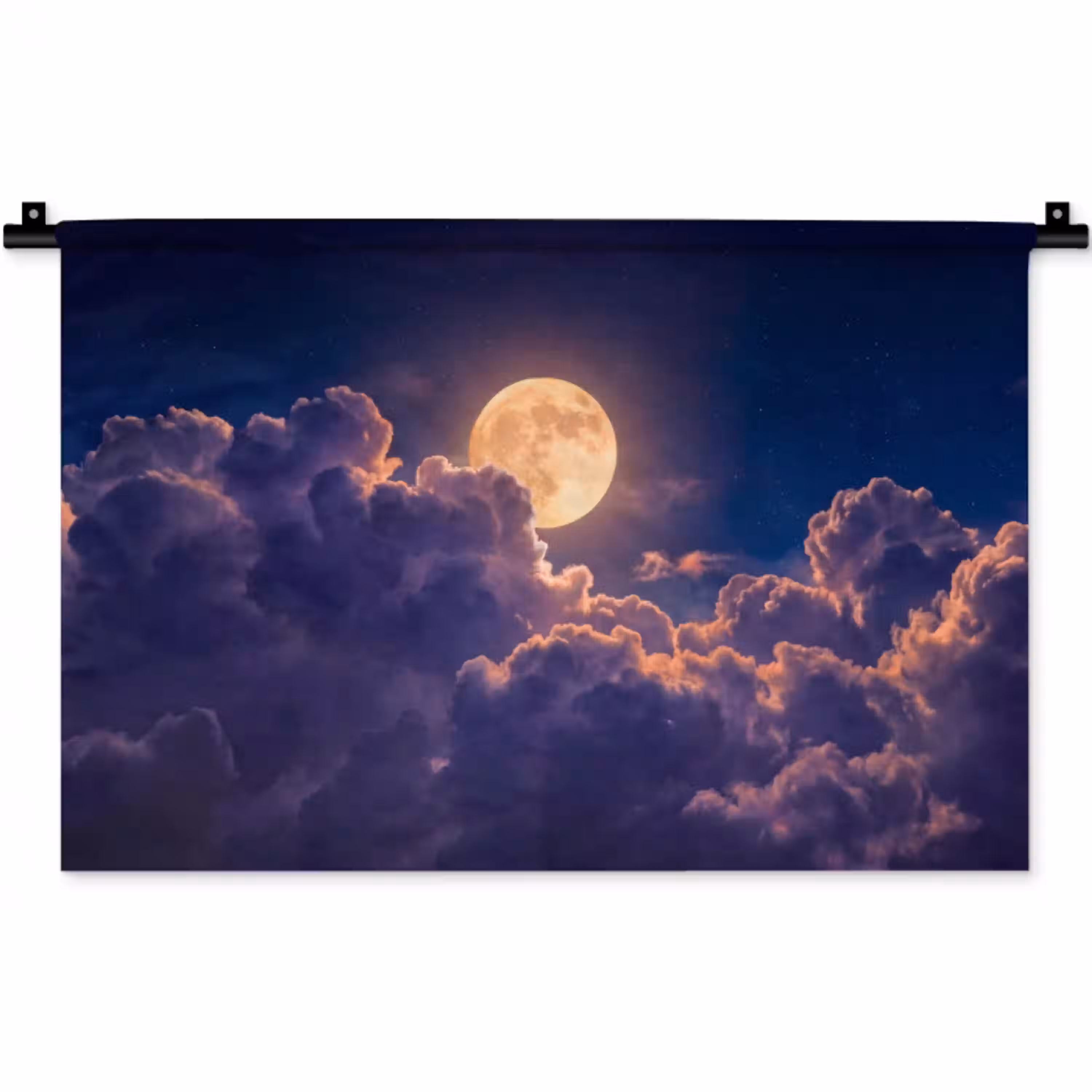 Maan - Wolken - Nacht - Oranje Wandkleed katoen klein -zz3d